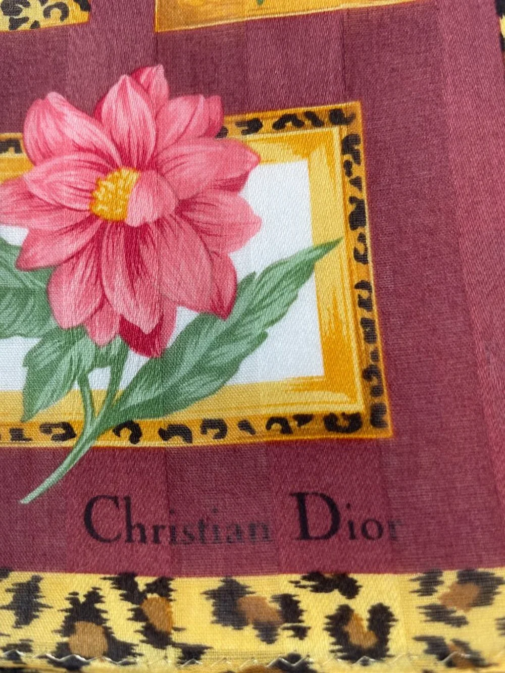 NWOT Vintage Christian Dior Floral Leopard Frame Cotton Scarf 19